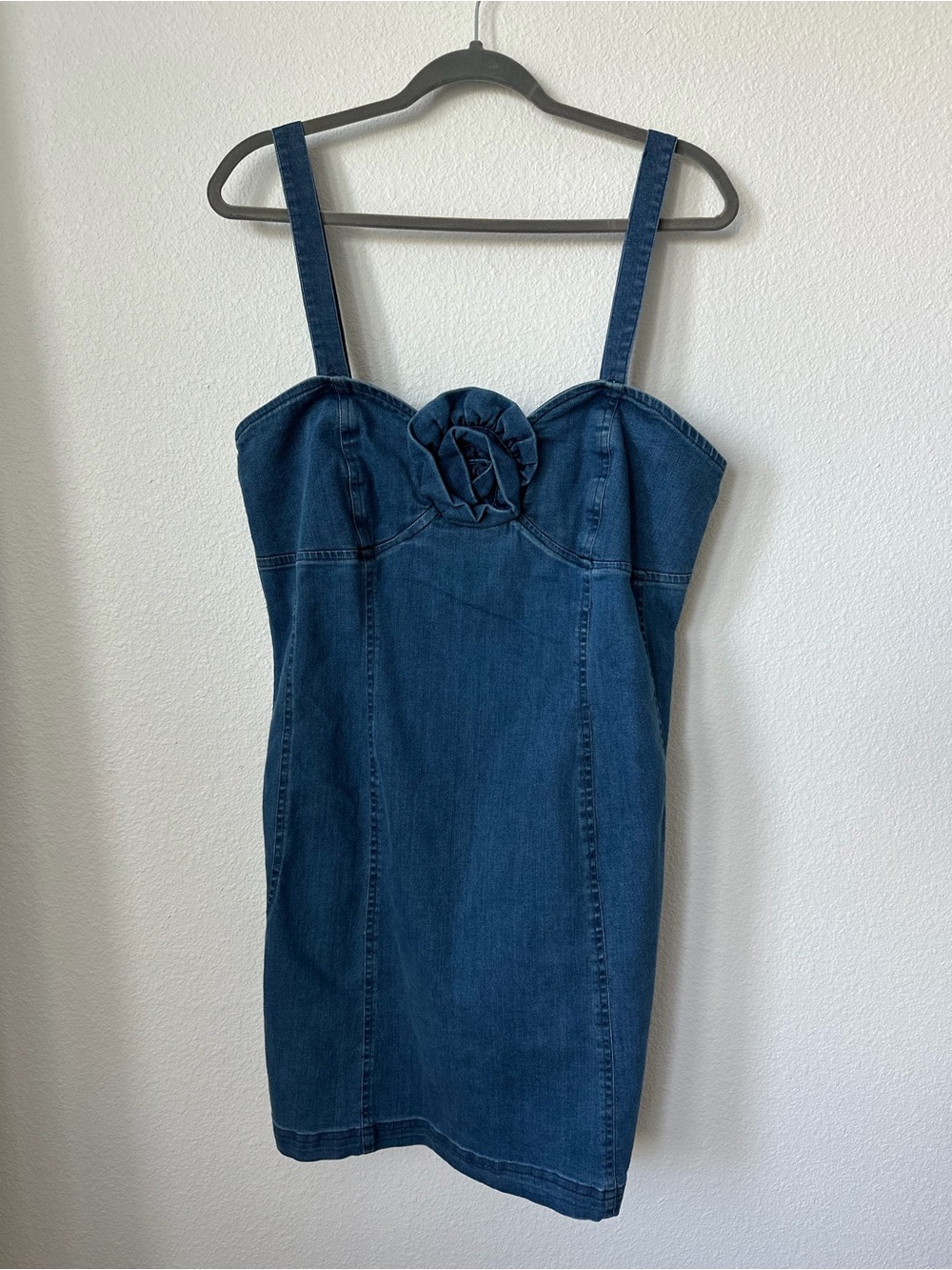 Anthropologie Dark Blue Denim Mini Dress with Rosette